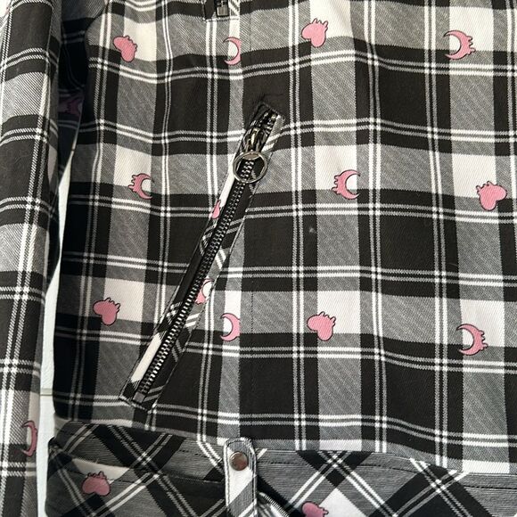 BlackMilk Tartan Heart Moto Jack Women's Size 12 Black Pink Plaid Biker NEW - Picture 5 of 16